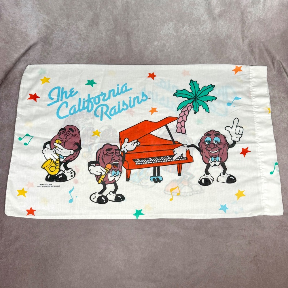Vintage 1988 California Raisins Pillowcase 80s Cartoon Band Dancing Characters